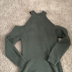 Army green open shoulder Tobi sweater dress